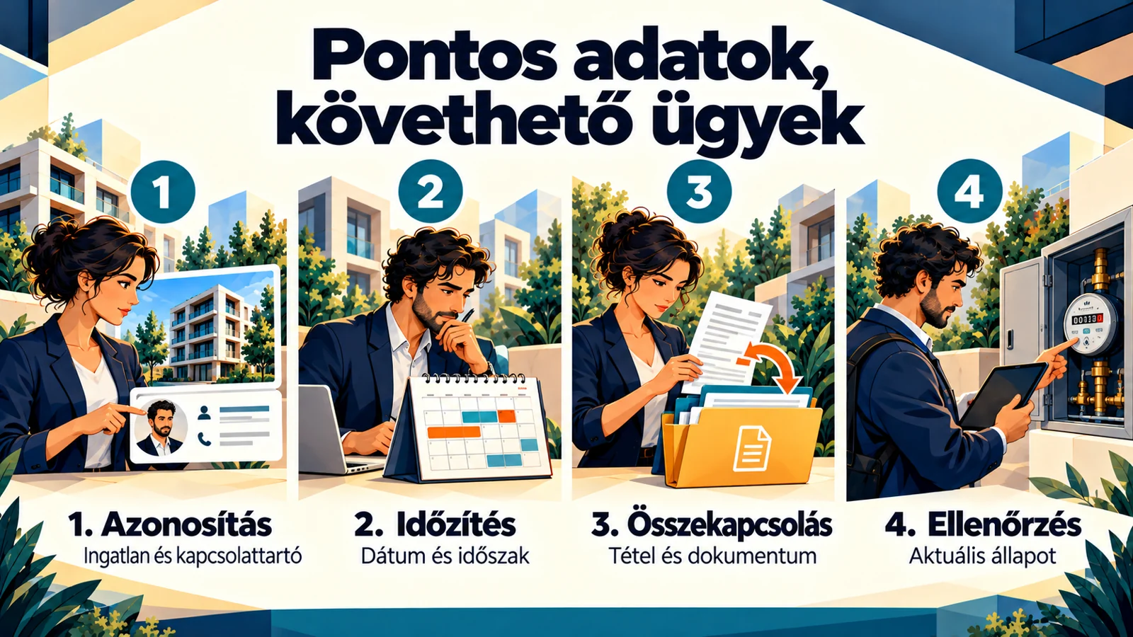 A cikk fő lépéseit összefoglaló magyar infografika: Hét adatminőségi hiba, amely újra és újra pluszmunkát okoz a bérbeadásban
